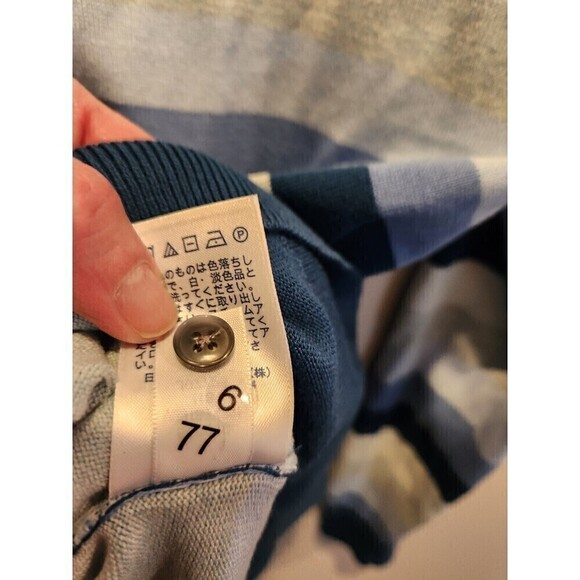 Lands End Womens Button Down Cardigan 100% Supima Cotton Sz L Blue/grey Stripe - Picture 6 of 9